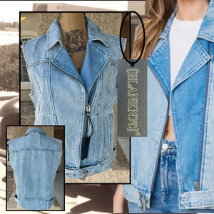 Blank NYC Denim Zip Down Sleeveless Moto Vest Size S